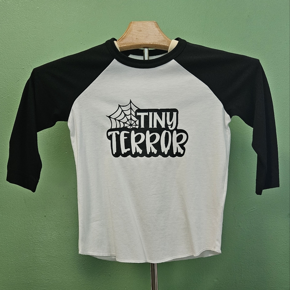 Spooky TINY TERROR Glow In The Dark Kids Raglan Tee